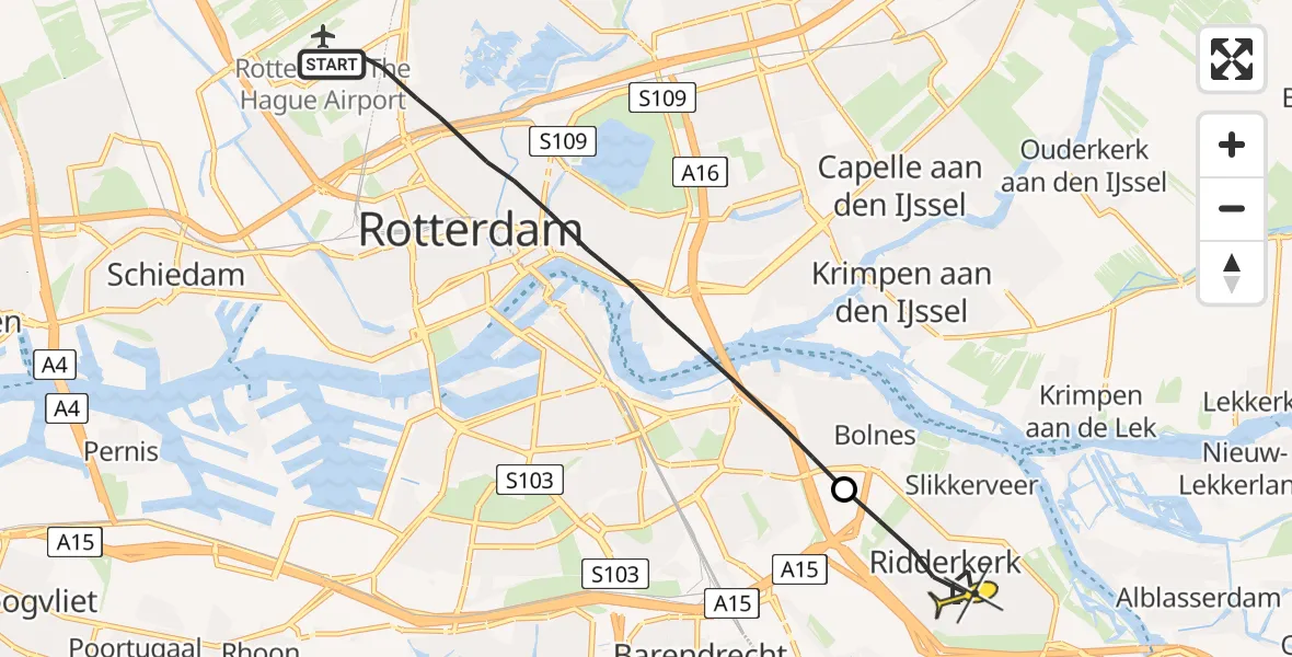 Routekaart van de vlucht: Lifeliner 2 naar Ridderkerk