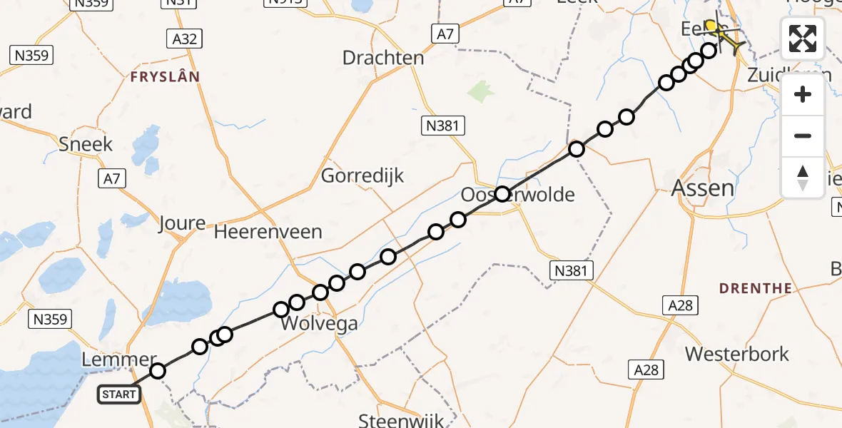 Routekaart van de vlucht: Lifeliner 3 naar Eelde