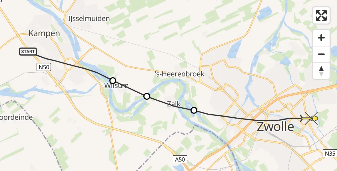 Routekaart van de vlucht: Lifeliner 4 naar Zwolle