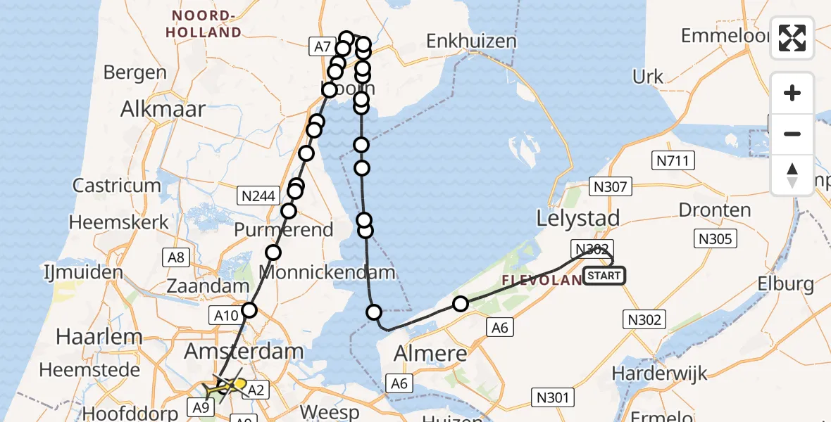 Routekaart van de vlucht: Lifeliner 1 naar VU Medisch Centrum Amsterdam