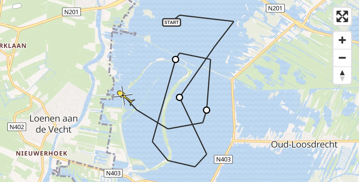 Routekaart van de vlucht: Politiehelikopter naar Loosdrecht