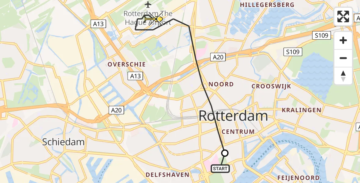 Routekaart van de vlucht: Lifeliner 2 naar Rotterdam