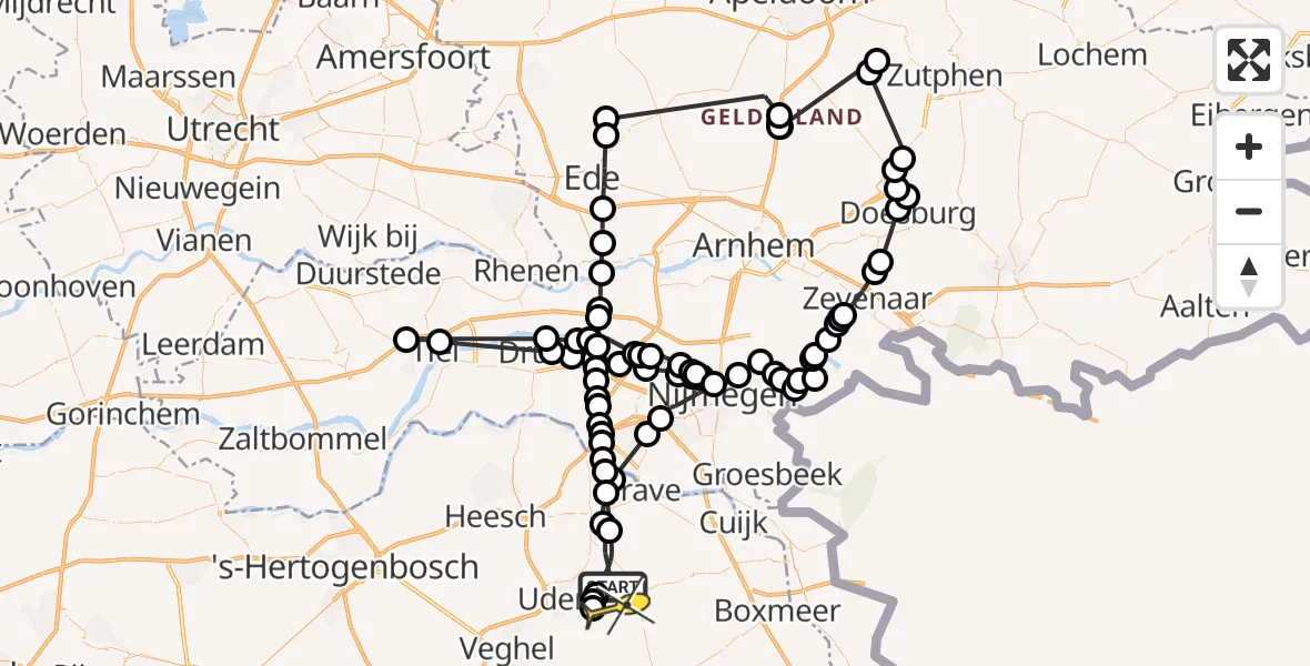 Routekaart van de vlucht: Politieheli naar Volkel