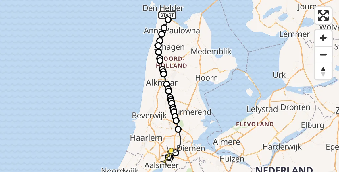 Routekaart van de vlucht: Politieheli naar Schiphol