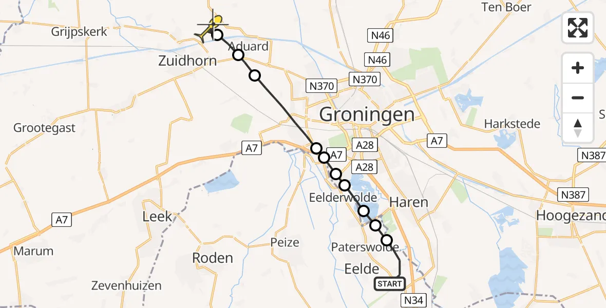 Routekaart van de vlucht: Lifeliner 4 naar Den Ham