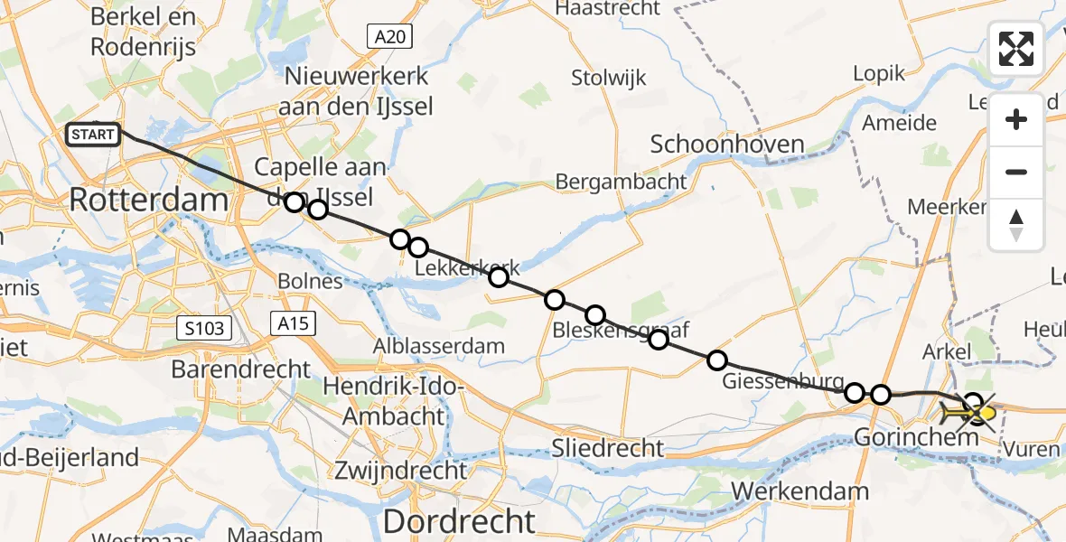 Routekaart van de vlucht: Lifeliner 2 naar Gorinchem