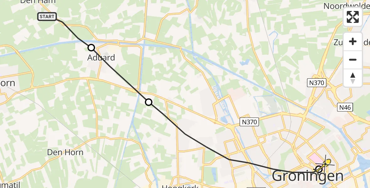 Routekaart van de vlucht: Lifeliner 4 naar Universitair Medisch Centrum Groningen