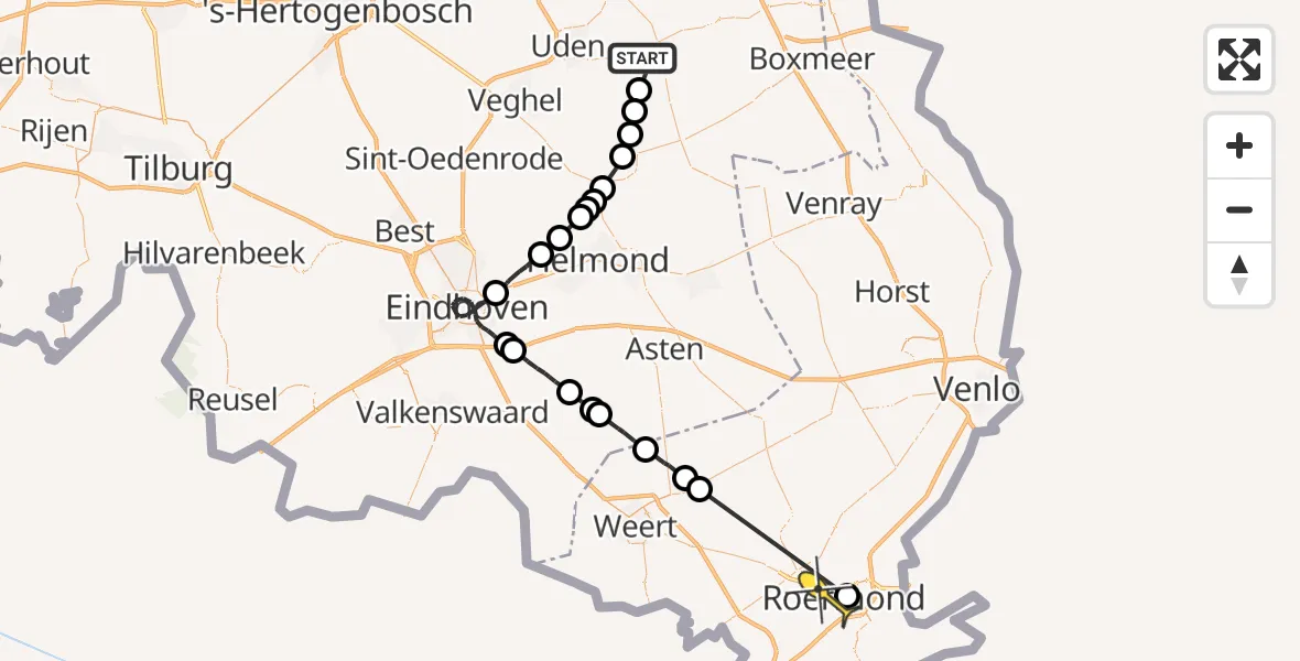 Routekaart van de vlucht: Politieheli naar Roermond