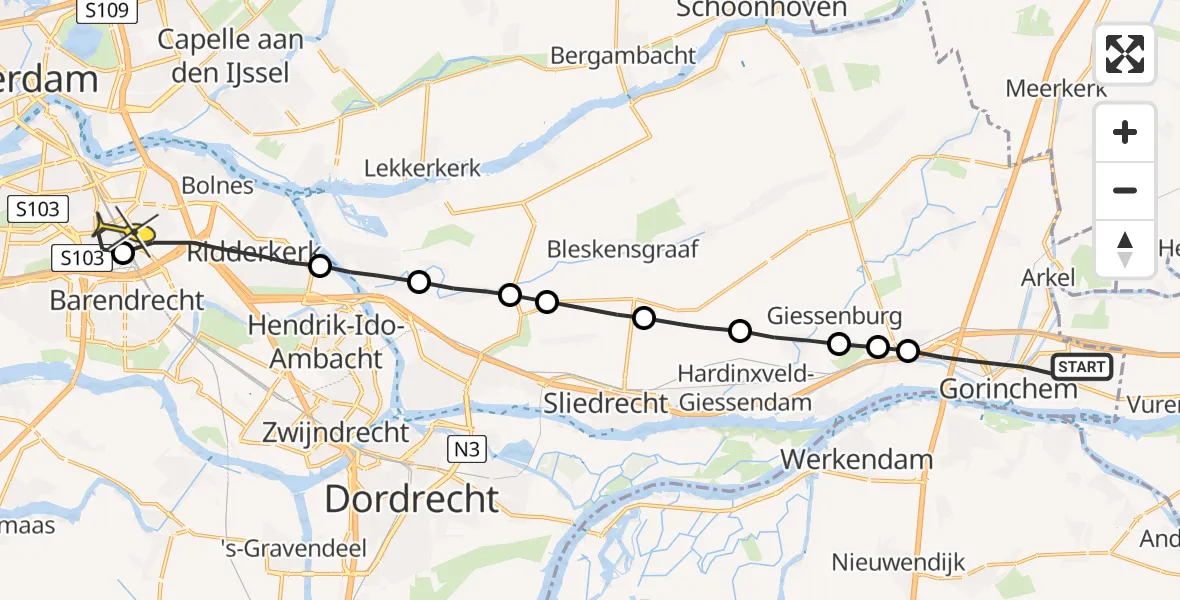 Routekaart van de vlucht: Lifeliner 2 naar Rotterdam