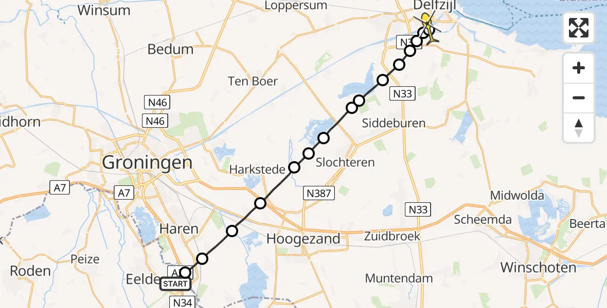 Routekaart van de vlucht: Lifeliner 4 naar Farmsum