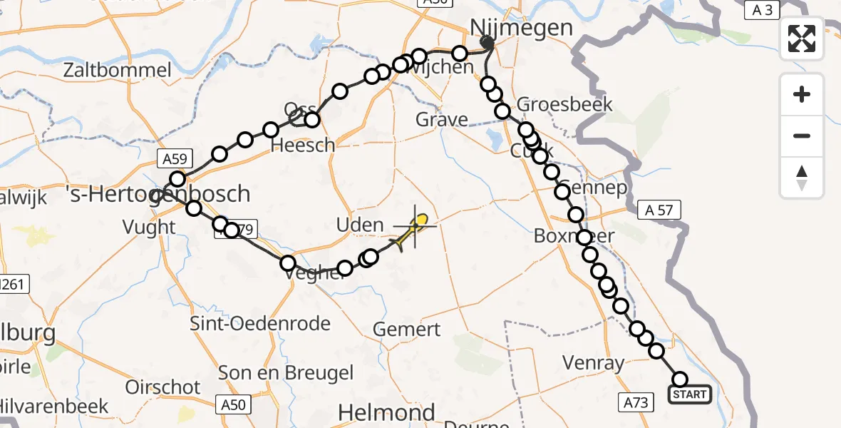 Routekaart van de vlucht: Politieheli naar Volkel