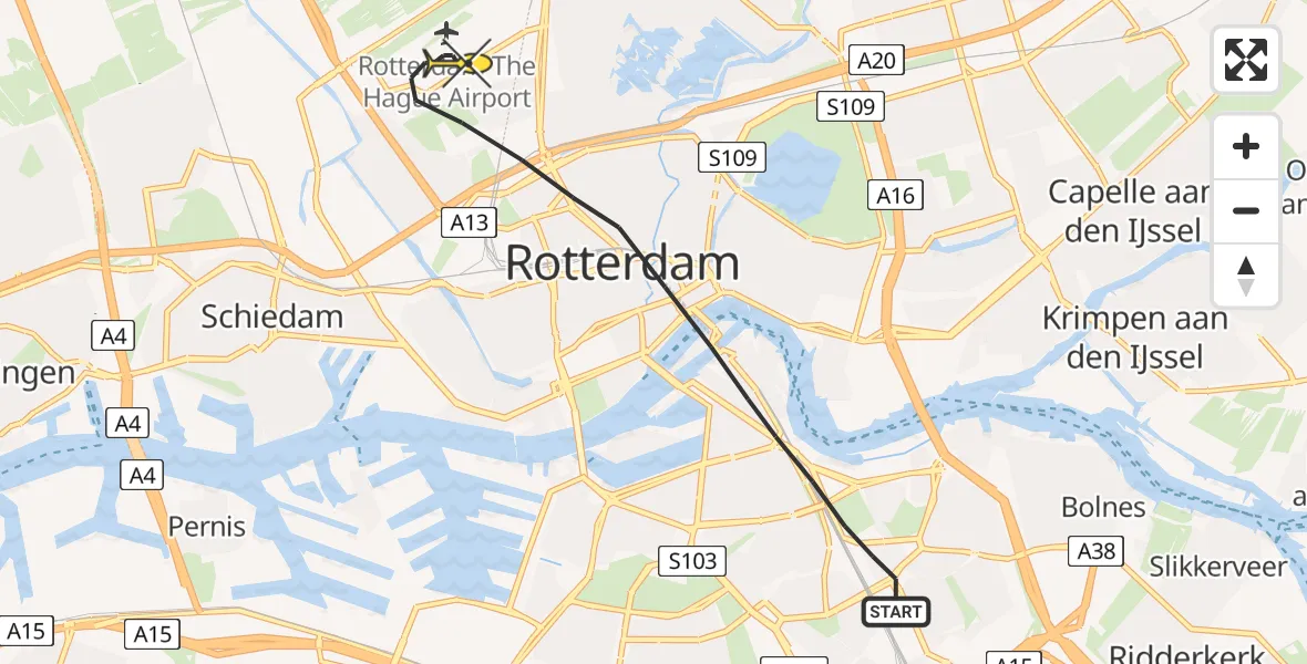 Routekaart van de vlucht: Lifeliner 2 naar Rotterdam