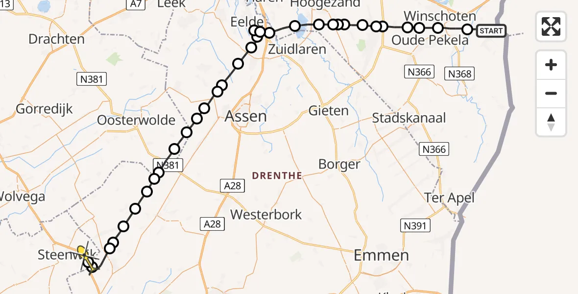 Routekaart van de vlucht: Lifeliner 4 naar Kallenkote