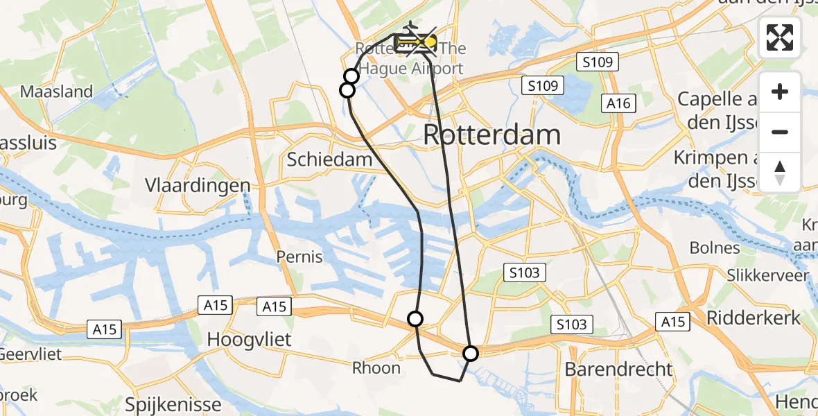 Routekaart van de vlucht: Lifeliner 2 naar Rotterdam