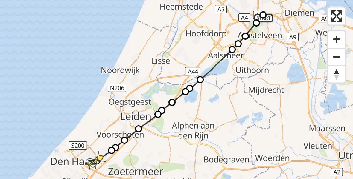 Routekaart van de vlucht: Lifeliner 1 naar Voorburg