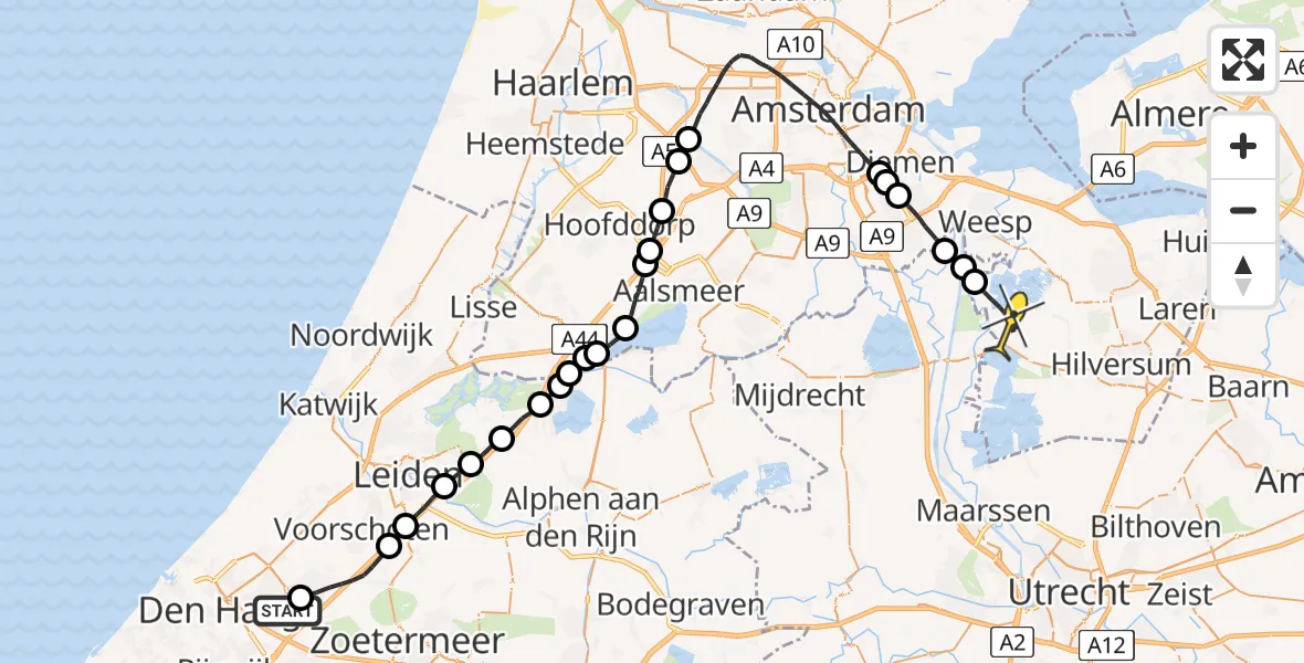 Routekaart van de vlucht: Lifeliner 1 naar Nederhorst den Berg