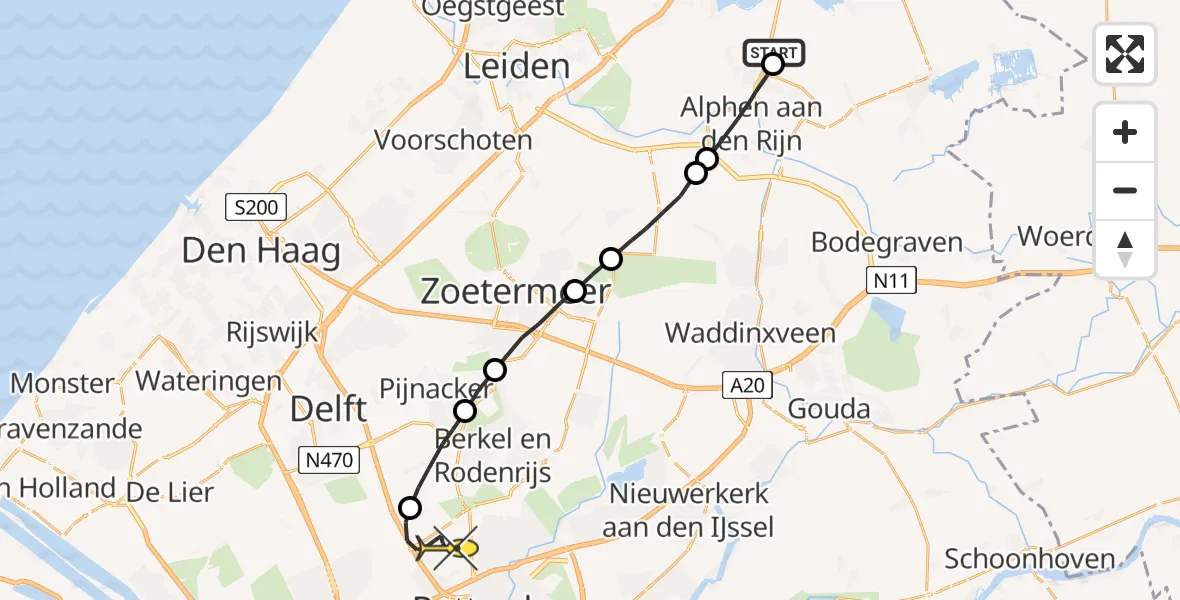 Routekaart van de vlucht: Lifeliner 2 naar Rotterdam