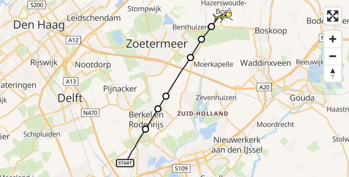 Routekaart van de vlucht: Lifeliner 2 naar Hazerswoude-Dorp