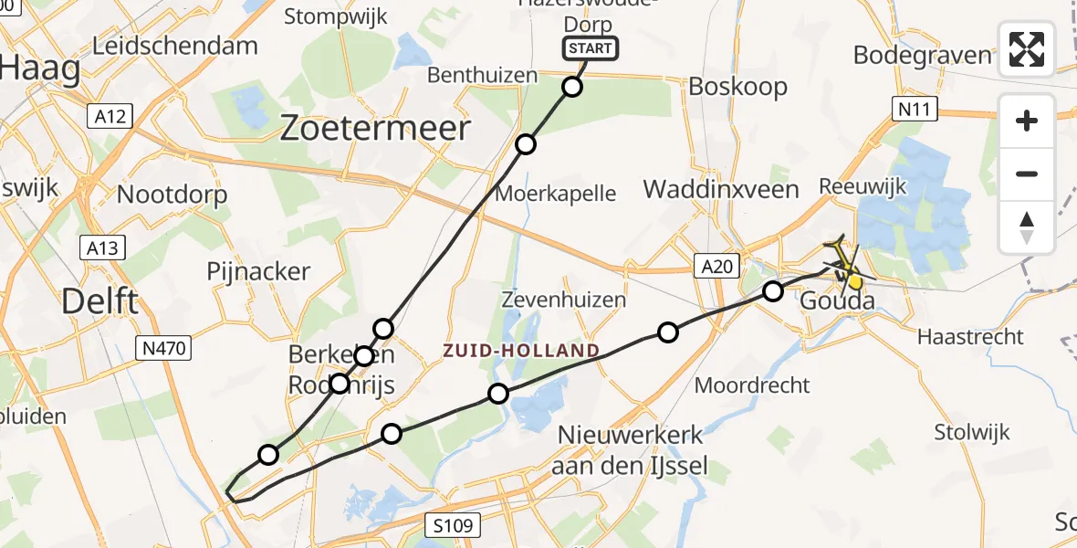 Routekaart van de vlucht: Lifeliner 2 naar Gouda