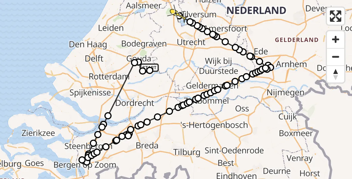 Routekaart van de vlucht: Politiehelikopter naar Loenen aan de Vecht