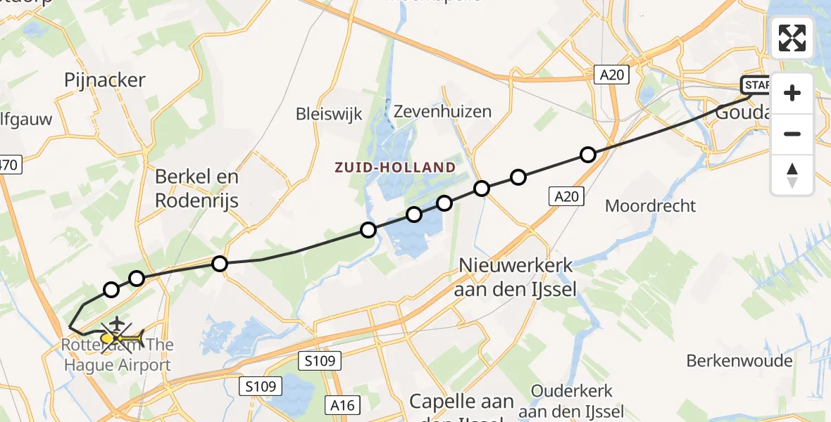 Routekaart van de vlucht: Lifeliner 2 naar Rotterdam