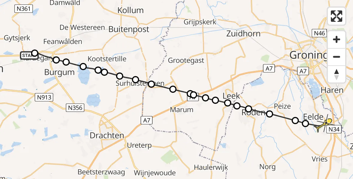 Routekaart van de vlucht: Lifeliner 4 naar Eelde