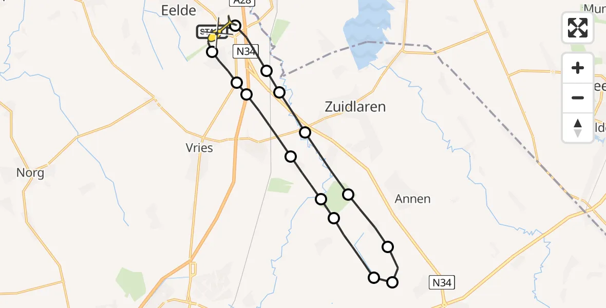 Routekaart van de vlucht: Lifeliner 4 naar Eelde