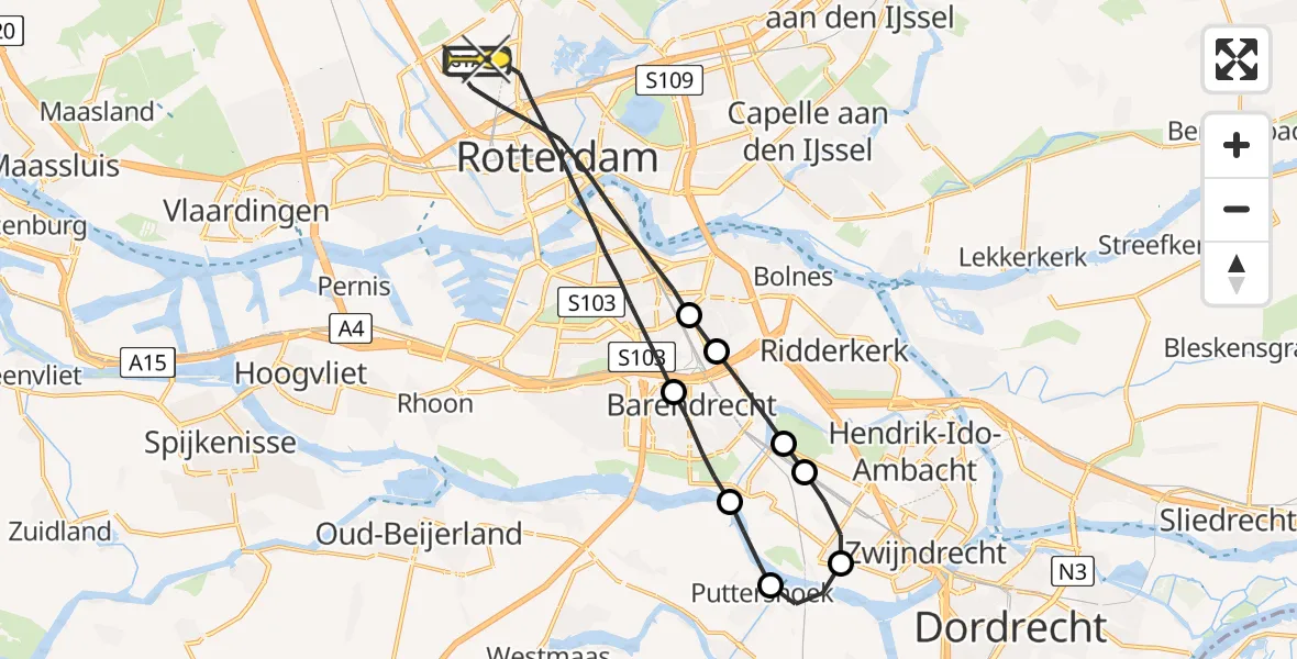 Routekaart van de vlucht: Lifeliner 2 naar Rotterdam