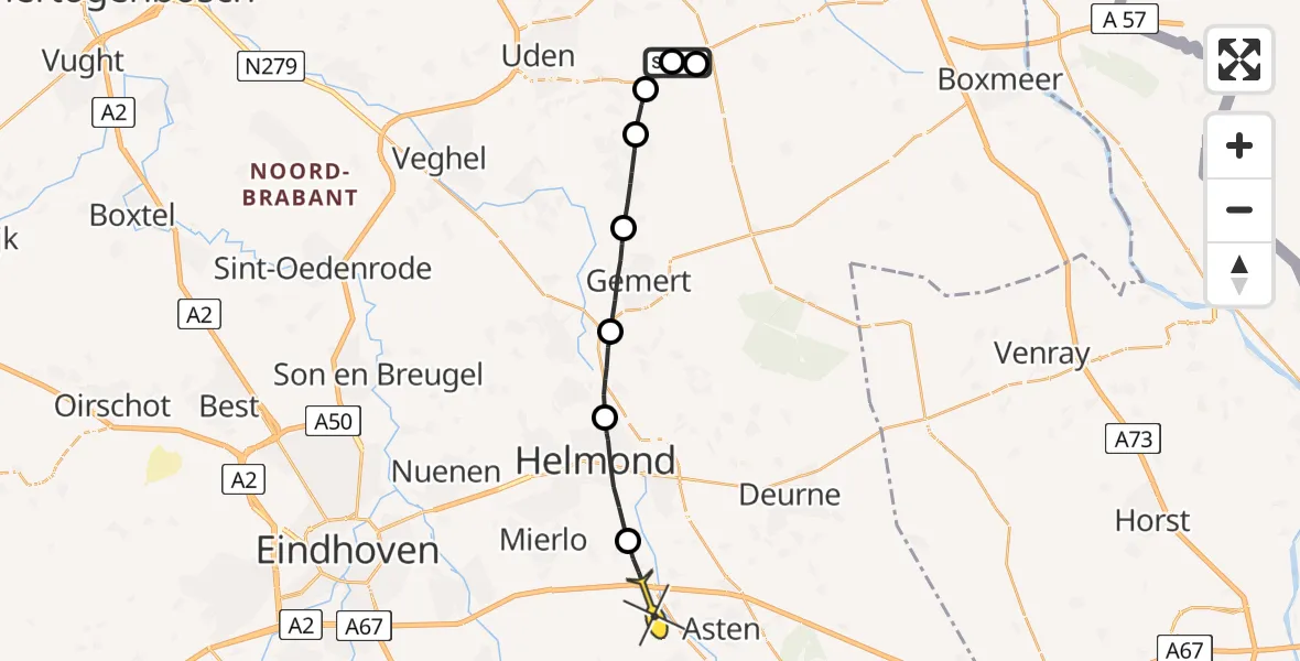 Routekaart van de vlucht: Politiehelikopter naar Lierop