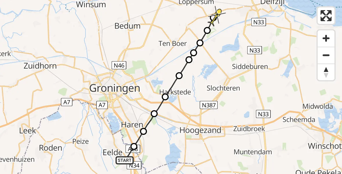 Routekaart van de vlucht: Lifeliner 4 naar Wirdum