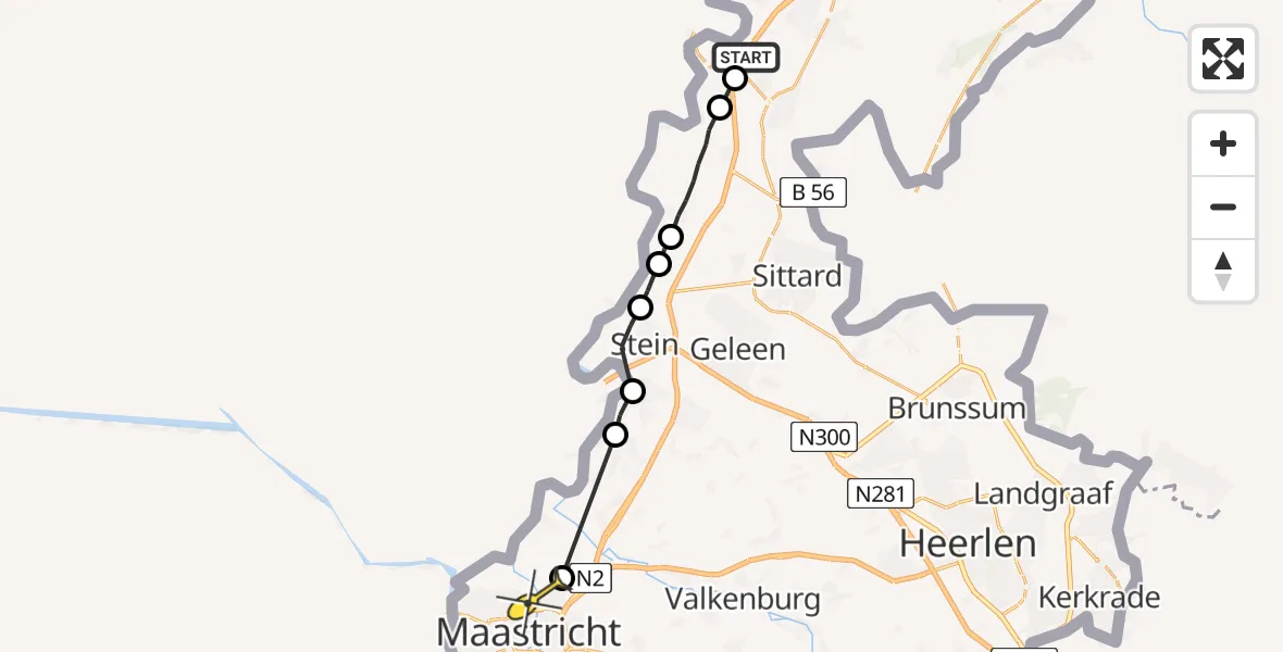 Routekaart van de vlucht: Politieheli naar Maastricht