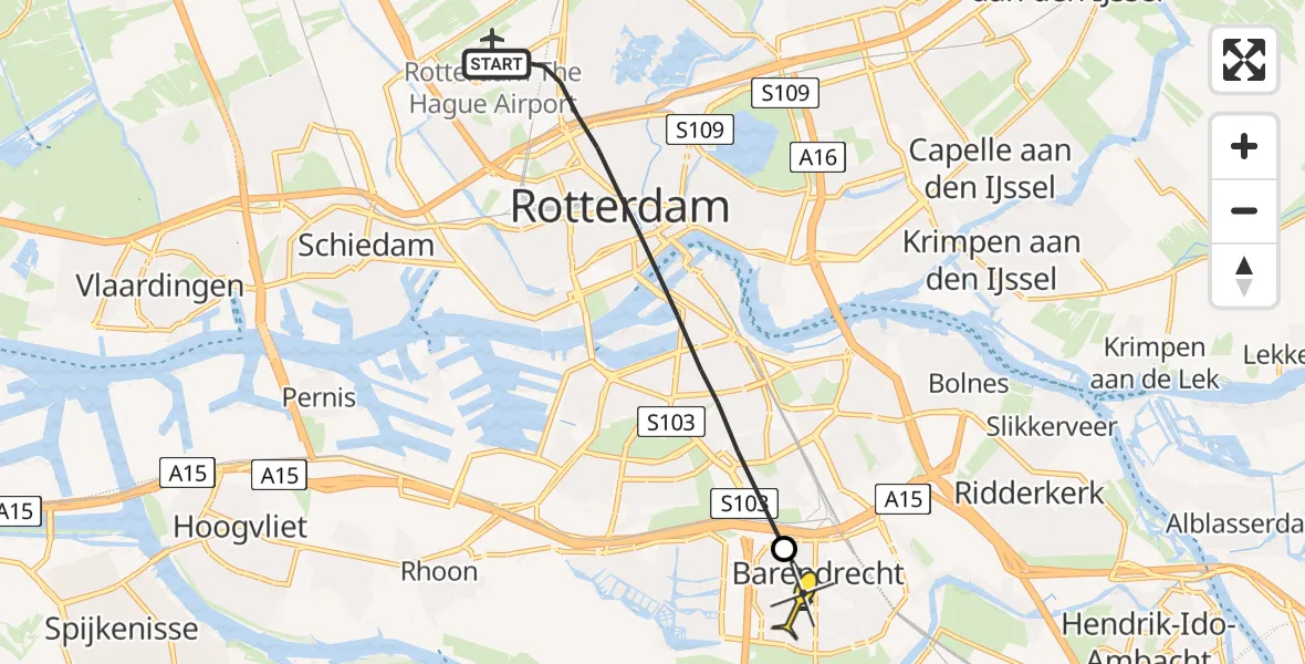 Routekaart van de vlucht: Lifeliner 2 naar Barendrecht