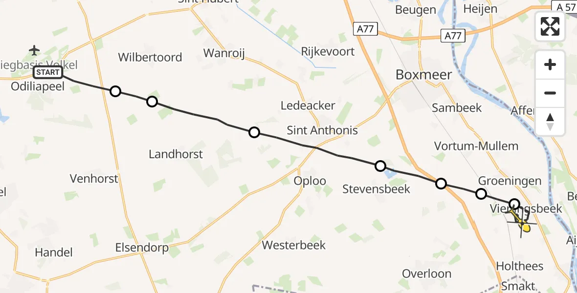 Routekaart van de vlucht: Lifeliner 3 naar Vierlingsbeek