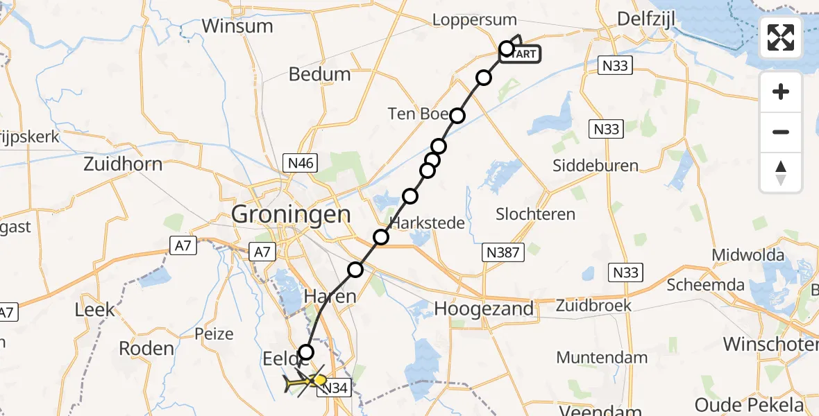 Routekaart van de vlucht: Lifeliner 4 naar Eelde