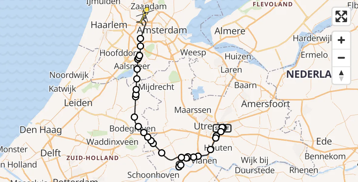 Routekaart van de vlucht: Traumaheli naar Amsterdam