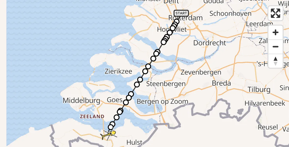 Routekaart van de vlucht: Lifeliner 2 naar Terneuzen