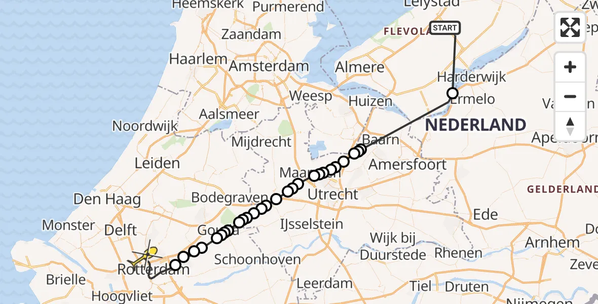 Routekaart van de vlucht: Traumahelikopter naar Rotterdam