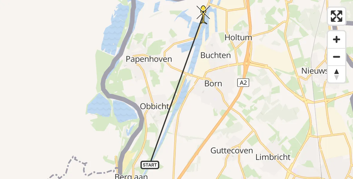 Routekaart van de vlucht: Politiehelikopter naar Born