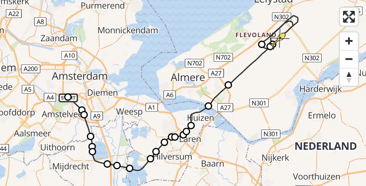 Routekaart van de vlucht: Traumaheli naar Lelystad