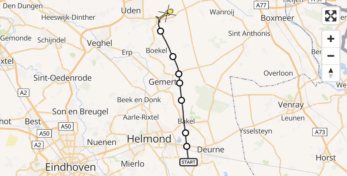 Routekaart van de vlucht: Politiehelikopter naar Volkel