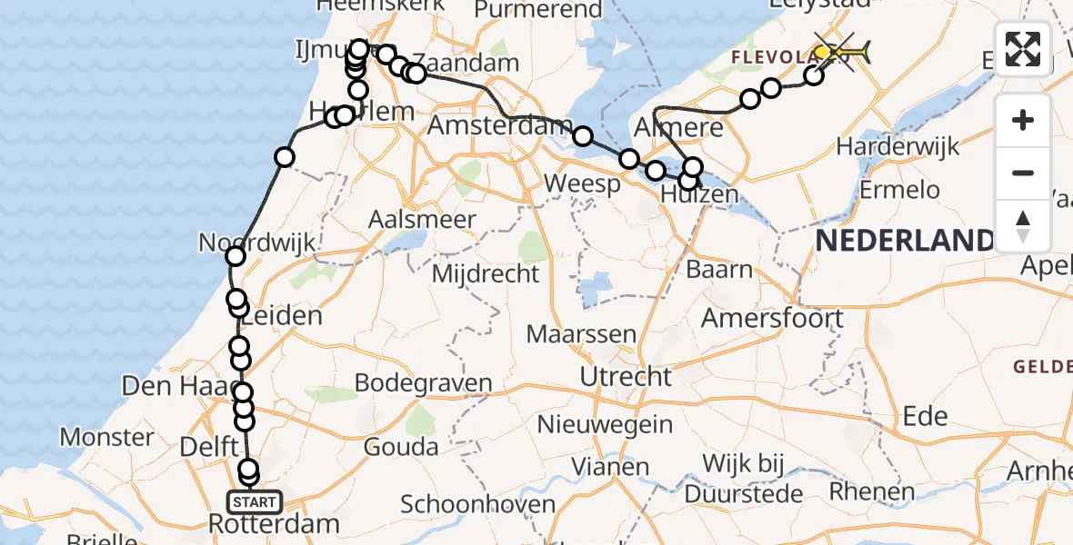 Routekaart van de vlucht: Traumaheli naar Lelystad