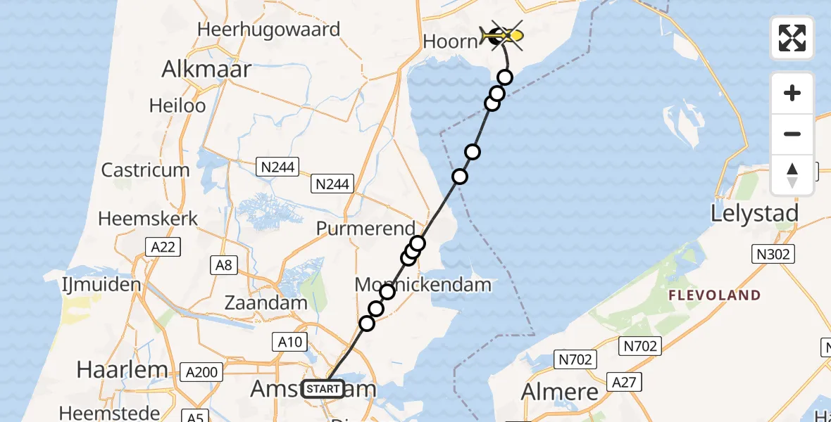 Routekaart van de vlucht: Lifeliner 1 naar Oosterblokker