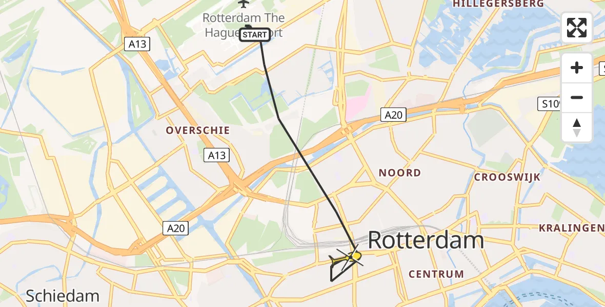 Routekaart van de vlucht: Lifeliner 2 naar Rotterdam