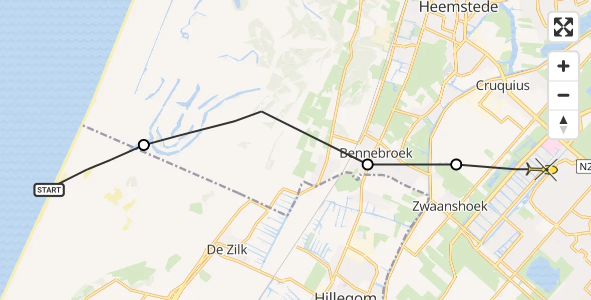 Routekaart van de vlucht: Politiehelikopter naar Hoofddorp