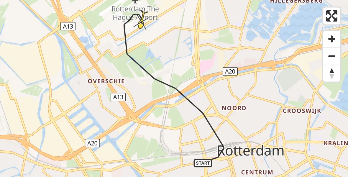 Routekaart van de vlucht: Lifeliner 2 naar Rotterdam