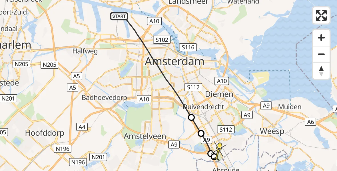 Routekaart van de vlucht: Lifeliner 1 naar Amsterdam