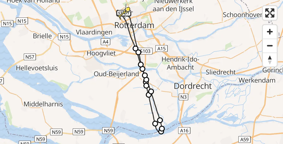 Routekaart van de vlucht: Lifeliner 2 naar Rotterdam