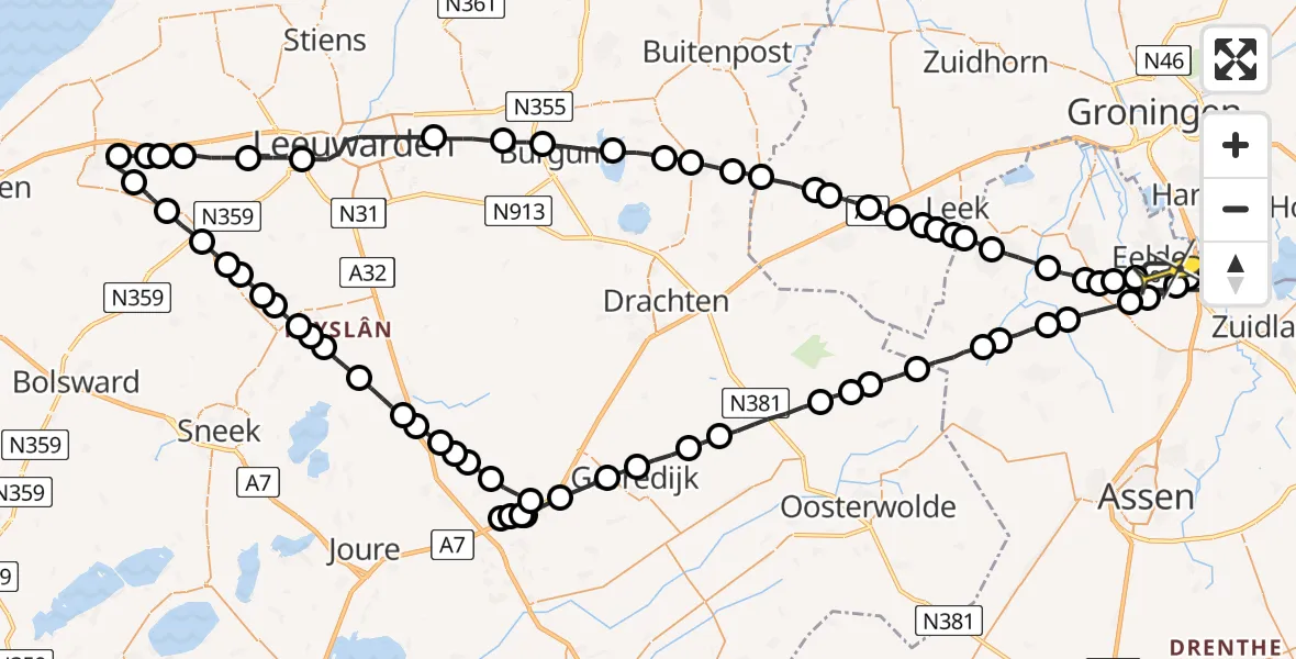 Routekaart van de vlucht: Lifeliner 4 naar Eelde