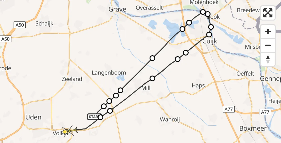 Routekaart van de vlucht: Lifeliner 3 naar Volkel