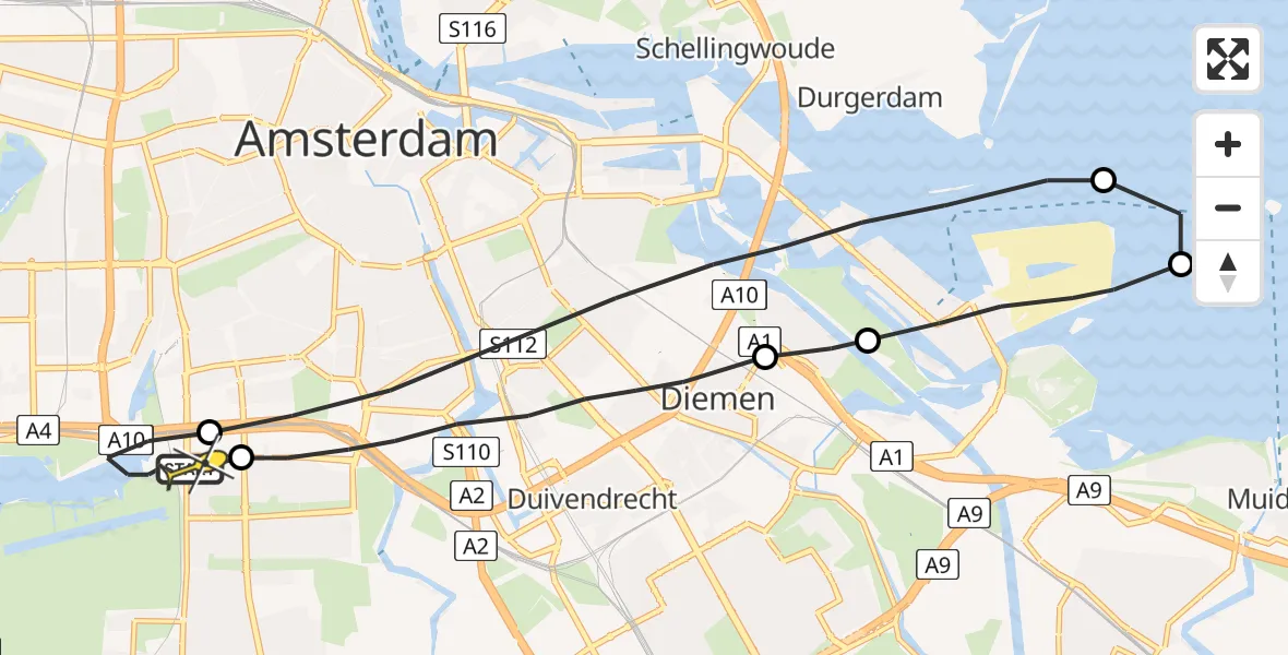 Routekaart van de vlucht: Lifeliner 1 naar VU Medisch Centrum Amsterdam